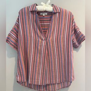 MADEWELL courier button-back shirt in rainbow stripe. Size XXS. EUC